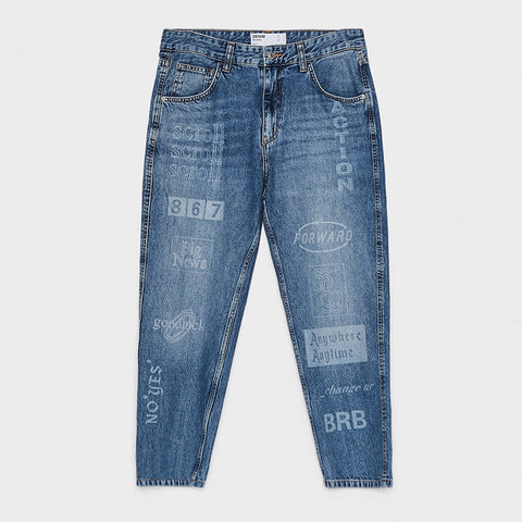 New arrival custom design 100% cotton printing mens loose fit denim pants button fly laser print men designer jeans
