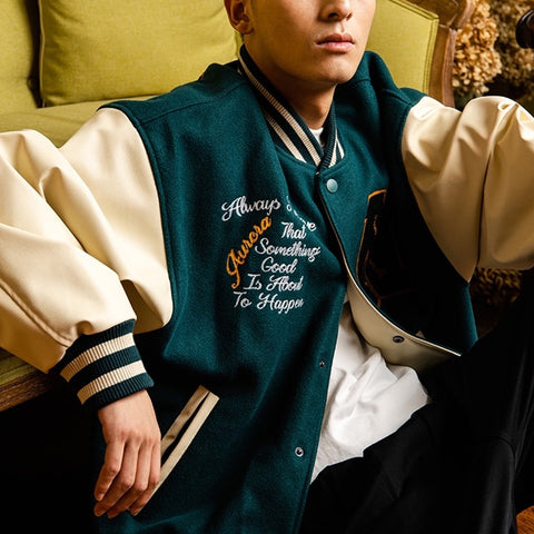 Wholesale Custom 2022 Winter Men Letters Patchwork Bomber Jackets Cool Baseball Jackets Chenille Embroidery Varsity Jackets
