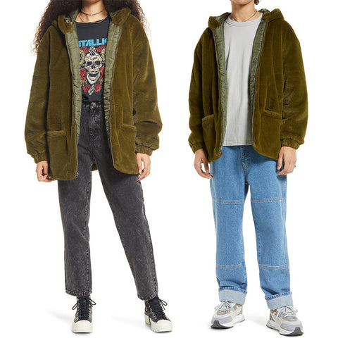 Wholesale Designer Unisex Warm Hooded Teddy Jacket Fluffy Faux Fur Coat for Men