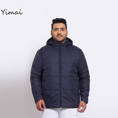 Plus size navy jackets long sleeve padding effect hooded wind resistance winter coat puffer jacket for men