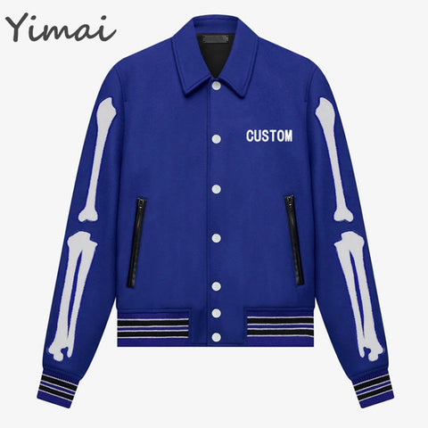 OEM custom high quality embroidered bones single breasted baseball men designer varsity jackets for men