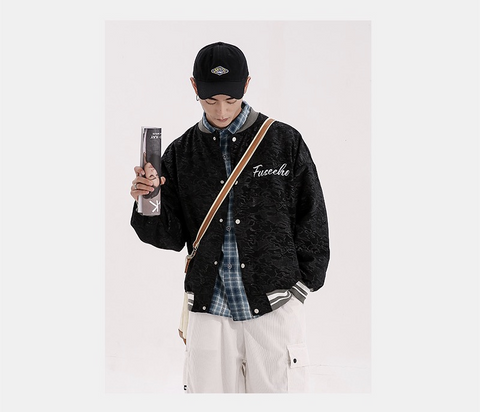 OEM Chhina Factory Wholesale custom logo printed embroidered v neck crop black dobby causal baseball men jacket