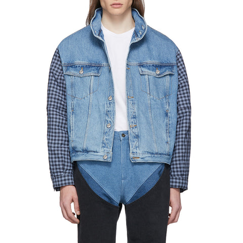 Multi Color Match Check Pattern Fashionable Casual Shirt Men New Pattern Check Cotton Fabric Denim Jacket Print