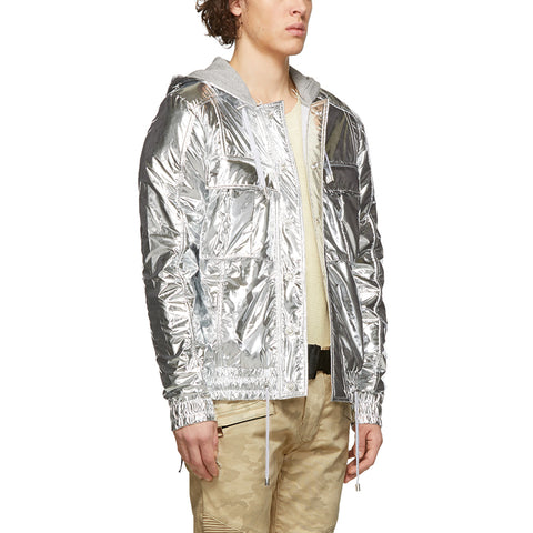 Silver Hot Selling Hooded with Drawstring Padded Men Fashionable Winter Wearing Metallic Jacket