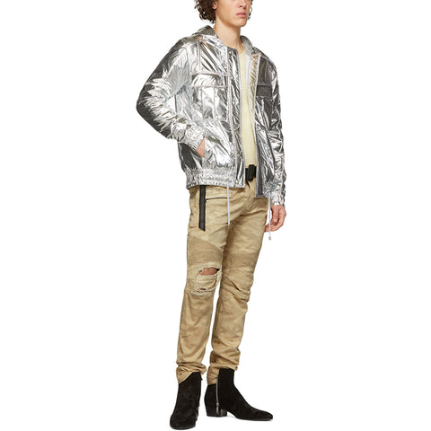 Silver Hot Selling Hooded with Drawstring Padded Men Fashionable Winter Wearing Metallic Jacket