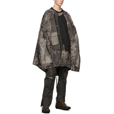 Camouflage Jacket Patchwork Zip Convertible O Neck Brown Tone Long Sleeves Front Pockets Plus Size Straight Silhouete Coat