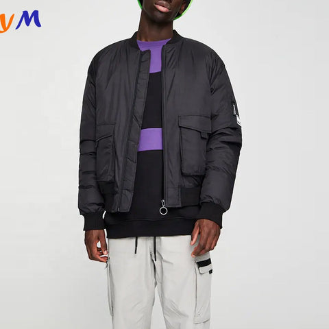 High Quality Custom Brand Multi Pockets Double Layered Winter Season Zip Up Cargo Style Mens Bomber Jacket with Flap Pockets