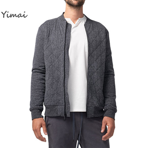 Wholesale Men Custom Dark Gray Cotton Jacket For Winter Mens Welt Pockets Quilted Bomber Jackets