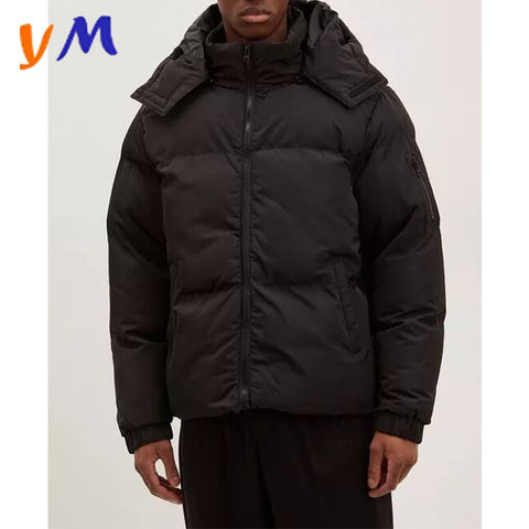 OEM New Arrival Custom Wholesales Fashion Detachable Black Winter Short Hooded Padding Puffer Men Casual Jacket