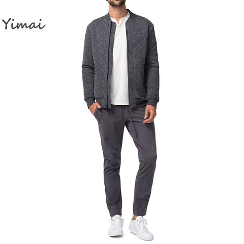 Wholesale Men Custom Dark Gray Cotton Jacket For Winter Mens Welt Pockets Quilted Bomber Jackets