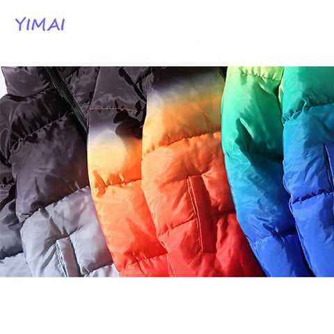 Custom 2022 Winter Warm Street Wear Loose Fit All Over Dip Dye Gradient Print Warm Thick Puffer Down Coats Bubble Coats For Men