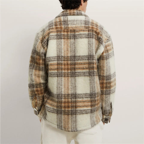 Custom 2022 Men's Street Wear Outfit Cold Winter High Quality London Stylish Plaid Flannel Jackets Oversized Wool Shirt Jackets