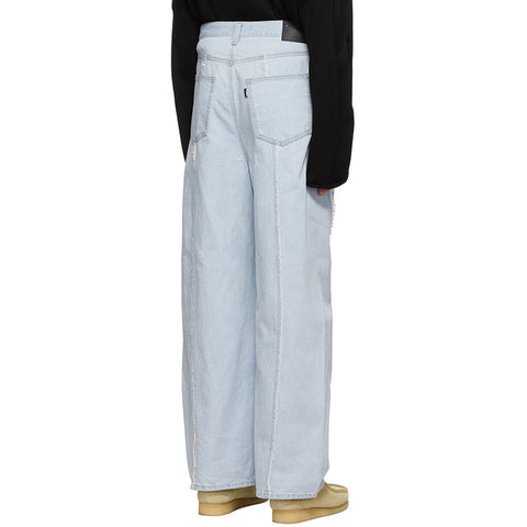 custom new styling seam fraying four pockets 100% cotton moto bike ice blue oversize loosing fit jeans