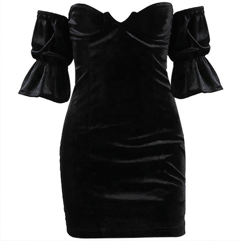 OEM Custom Sexy Classic Party Bodycon One-shouldered Women's Velvet Dress