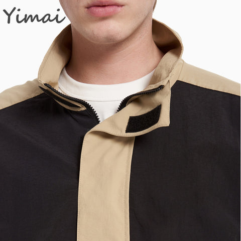 Custom High Quality Windproof Stand Collar Trend Colorblock Elastic Tunic Men Designer Jacket