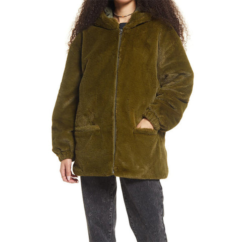 Wholesale Designer Unisex Warm Hooded Teddy Jacket Fluffy Faux Fur Coat for Men