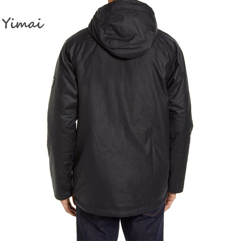 Custom zipper opening multi-pocket waterproof durable waxed cotton canvas hooded jacket for men