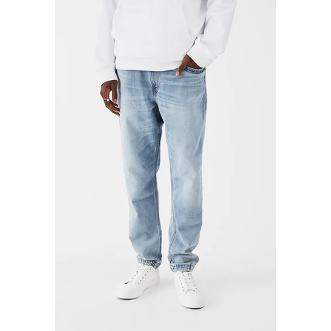 OEM Custom Logo High Quality Drawstring Waistband Hybrid Regular Tapered Joggers Men's Stretch Denim Pants