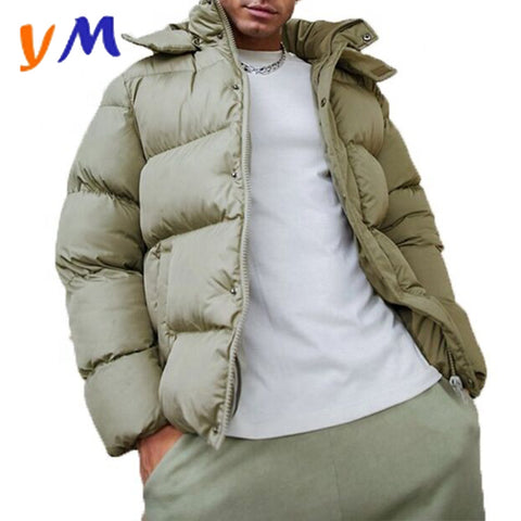 OEM Custom High Quality Wholesales Fashion Detachable Hooded Khaki Winter Padding Puffer Men Casual Jacket