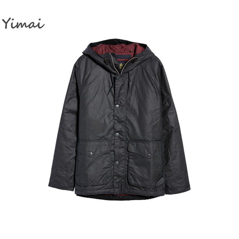 Custom zipper opening multi-pocket waterproof durable waxed cotton canvas hooded jacket for men