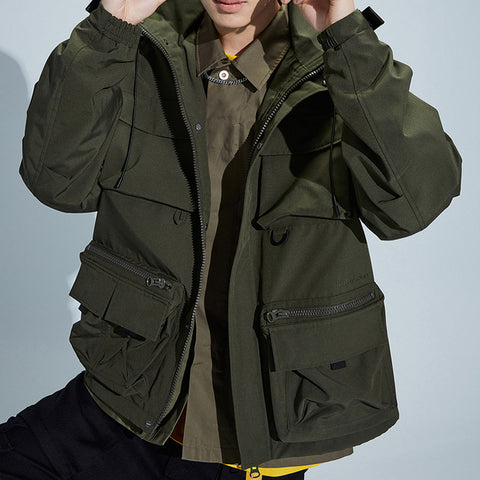 OEM Custom Wholesales Windproof Outwear Fashion Casual Tops Oversize Hoodie Multiple Pockets Tooling Coat Men Work Jacket