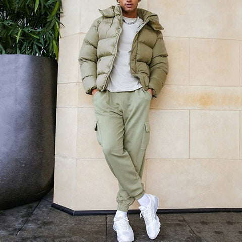 OEM Custom High Quality Wholesales Fashion Detachable Hooded Khaki Winter Padding Puffer Men Casual Jacket