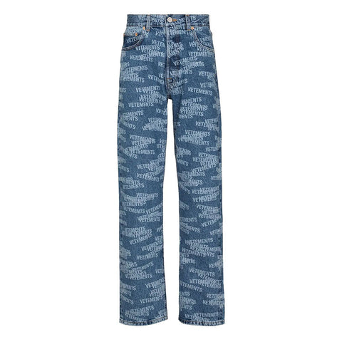 custom mans jeans stamped logo all over printing straight leg designer stretch denim men jeans