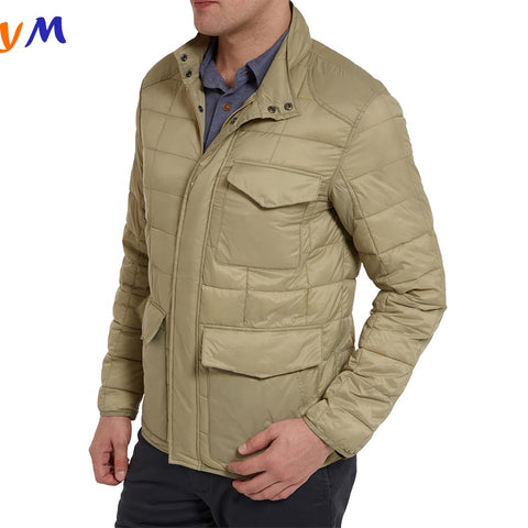 Super Light Nylon Shell Winter Quilted Padded Stand Collar Zip Up Jackets with Snap Buttons