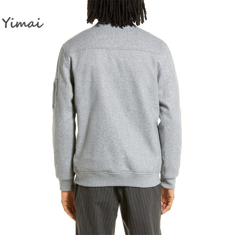 High Quality Men's Stand Collar 100% Cotton Healthy Grey Slim Fit Utility Bomber Jacket