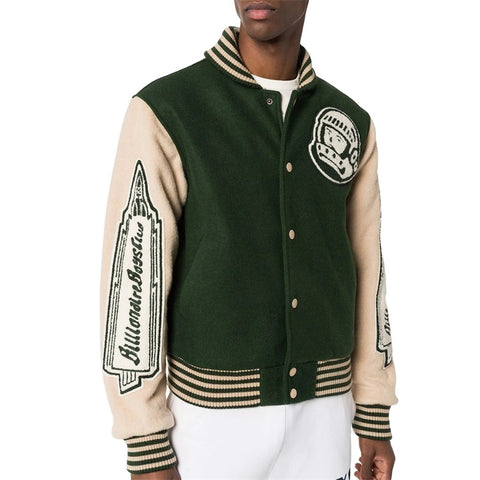 OEM logo patchwork Long sleeve patch embroidered college bomber flight baseball jacket for men