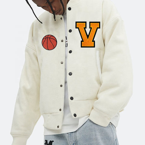 Yimai Garment Manufacturer Custom Young Mens Winter Coats Beige Cotton Baseball Bomber Varsity Jackets 2022