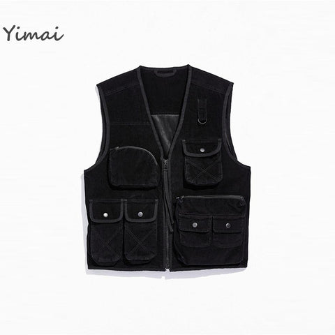Custom 100% Cotton Fashion Relaxed Fit Multiple Pockets Corduroy Utility Vest for Men
