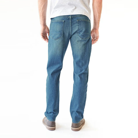 OEM Wholesale Men's Mid Waist Soft Denim Medium Wash Athletic Fit Tapered Leg Casual Performance Jeans