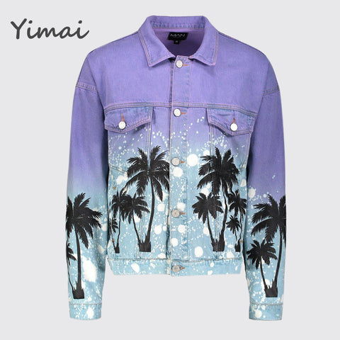 Custom wholesale cotton long sleeve print motorcycle loose fit back embroidered denim men's jacket