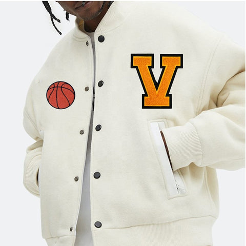 Yimai Garment Manufacturer Custom Young Mens Winter Coats Beige Cotton Baseball Bomber Varsity Jackets 2022