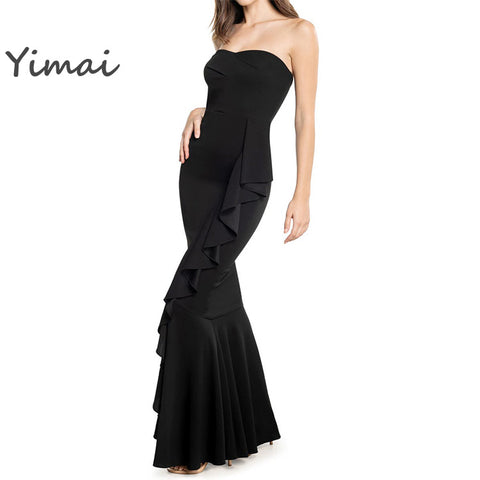 Ruffle Strapless Floor Party Wear Gown Luxury Mermaid Evening Dress for Women